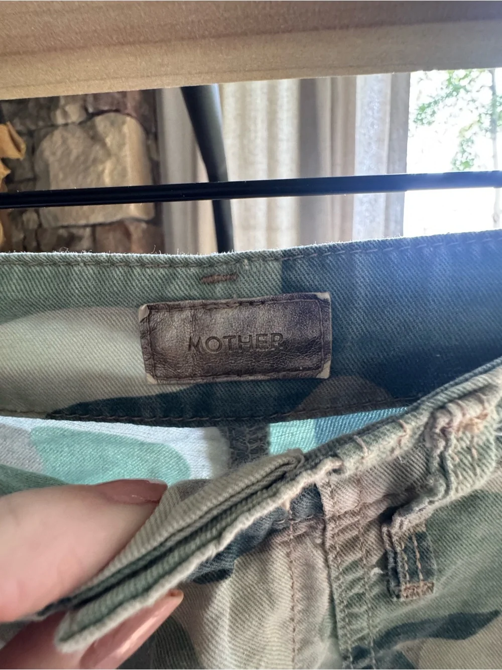 MOTHER Camouflaged High-Rise Frayed Hem Shorts in Green & Tan - Picture 12 of 16